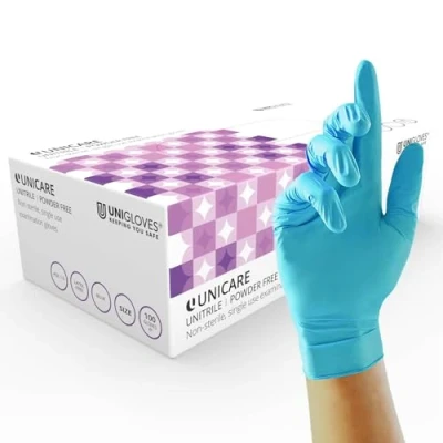 Imagen de UNIGLOVES Guantes de Vinilo nitrilo sin Polvo nitrilo, Caja 100 Unidades, tamaño Mediano
