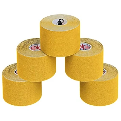 Imagen de ALPIDEX 5 Rollos Cinta Kinesiología Tape m x cm Muchos Colores E Book Ejemplos Aplicación Muscular Sin Látex Transpirable, Color:Amarillo