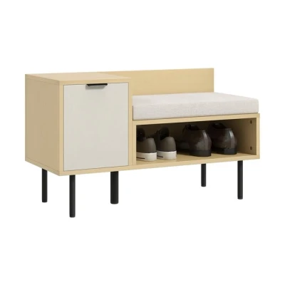 Imagen de HOMCOM Banco Zapatero de Entrada Recibidor con Cojín Puerta y Estante Asiento para Salón Pasillo Dormitorio 80x35x47 cm Natural