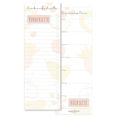 Imagen de paper&amp;you® Bloc de notas para la lista compra [Fruity] incl. imán, 50 hojas formato vertical sostenible &amp; climáticamente neutro