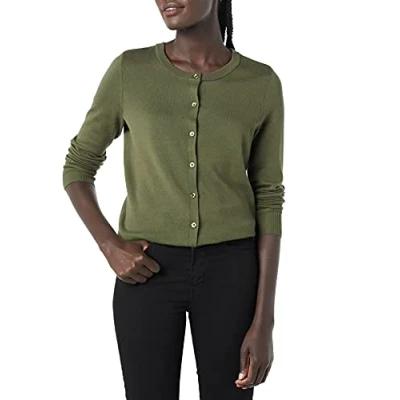 Imagen de Amazon Essentials Jersey Cárdigan de Cuello a La Caja Ligero (Disponible en Tallas Grandes) Mujer, Verde Oliva, S