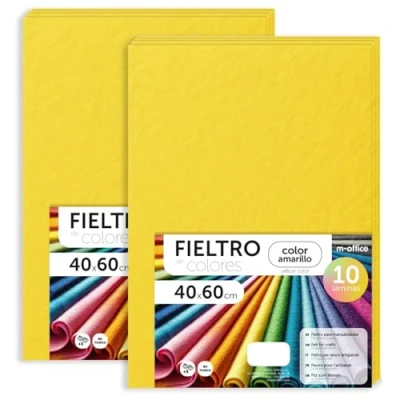 Imagen de m office Fieltro para Manualidades, de Colores, Suave y Flexible, Material Costura, Telas Patchwork, Ideal proyectos DIY, artesanía o decoración, 40x60cm (amarillo, 20 uds)