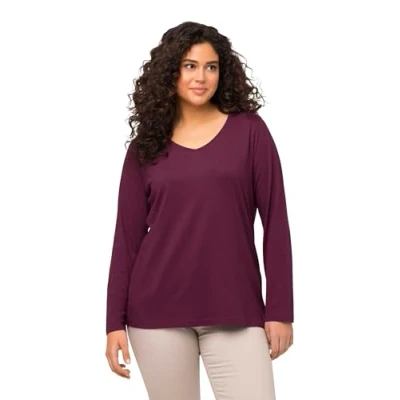 Imagen de Ulla Popken Shirt, Slim, V Ausschnitt, Langarm Camiseta, Baya Oscura, 56 ES/58 ES Mujeres