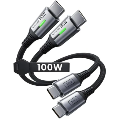 Imagen de INIU Cable USB C, 100W 0.3m+0.3m de Carga Rápida QC, Trenzado Nylon para Datos y Cargador Teléfono, Compatible Con iPhone 15 Pro, Samsung S24, iPad, MacBook, Tabletas, LG Más