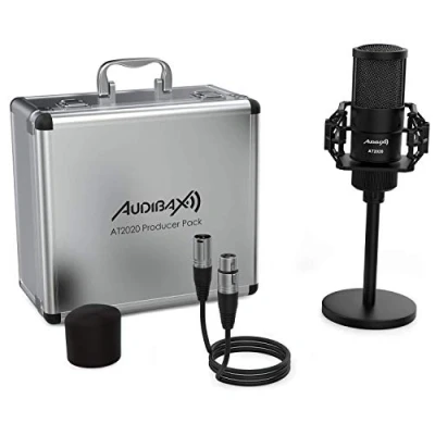 Imagen de Audibax AT2020 Microfono de Condesandor Estudio Incluye Cable XLR, Soporte Mesa y Araña, Antivientos Maletín Respuesta en Frecuencia 50 Hz/20 KHz Micrófono con Patrón Polar Cardioide