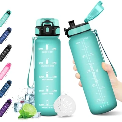 Imagen de KollyKolla Botella de Agua Deportiva, Niño 500ml, Motivadora Prueba Fugas, sin BPA, Reutilizable Cantimplora para Niño, Colegio, Gimnasio, Oficina, Bicicleta, Gym, Fitness