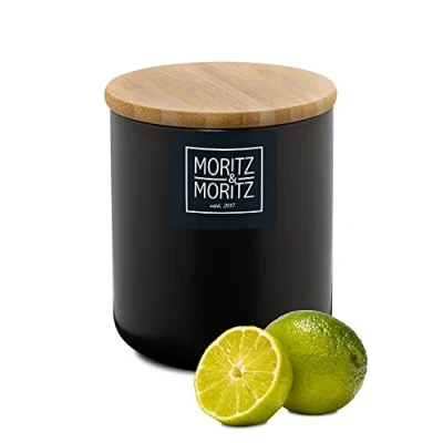 Imagen de Moritz &amp; tarros de cocina negro 600 ml Escribible bote cafe hermetico con tapa bambú tarro galletas para harina, café, muesli o utensilios baño