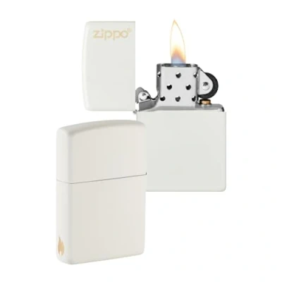 Imagen de Zippo Logotipo de y diseño Llama White Matte Laser Engrave Mechero, rellenable, en una Caja Regalo halta Calidad