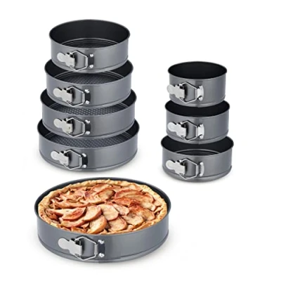 Imagen de Relaxdays Set Moldes Bizcocho, 8 Bizcocheras Redondas, 14/16/18/20/22/24/26/28cm, Acero INOX, Antiadherentes, Antracita, Inoxidable