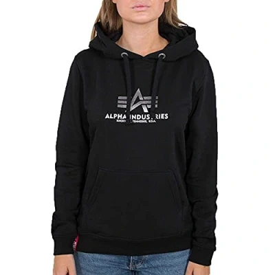 Imagen de ALPHA INDUSTRIES New Basic Hoody Wmn Foil Print, Color 530 black/metalsilver, Talla XL, para Mujer