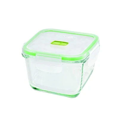 Imagen de GIOSTYLE Recipiente para alimentos de cristal cuadrado, conservante y caliente, 0,8 l, alto 2 en 1