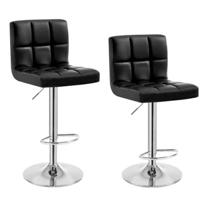 Imagen de WOLTU 2X Taburete de Bar Silla Cuero Sintético Muebles Cocina Alto Regulable en Altura con Respaldo Sillas Alta Taburetes Tapizado BS9107 Negro