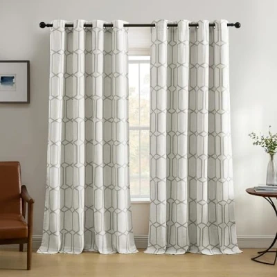 Imagen de Elrene Kaiden Geométrico Cortina de Lino con Ojales para oscurecer la habitación, Gris, W 52&quot; x L 95&quot; (1 Panels)