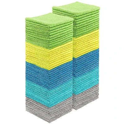 Imagen de HOMEXCEL Paños de limpieza microfibra, paquete 100, toallas altamente absorbentes, sin pelusas y arañazos, trapos para casa, cocina coche, microfibra