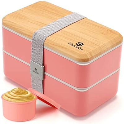 Imagen de Fiambrera Bento Lunch Box,1400ml para Adultos,Bento box Japonés,lunch Sin BPA Hermetica fugas,Recipiente alimentos con compartimentos y juego de cubiertos,Microondas Lavavajillas