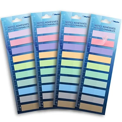 Imagen de WAYTEX 800 Marcapáginas adhesivas reposicionables plastificadas, 10 colores o 4 paquetes de mini bloques 20 notas pastel 45 x 12 mm