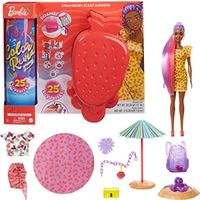 Imagen de Barbie Color Reveal con Espuma Fresa, muñeca Sorpresa Vestido y Accesorios de Moda Verano Juguete (Mattel GTN18)