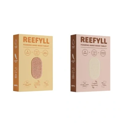 Imagen de Reefyll Pastillas de jabón manos espumosas, cápsulas lavado solubles, solo agregue agua para transformarse en espuma aterciopelada, coco tropical y naranja jugosa, paquete 5 tabletas