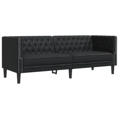 Imagen de vidaXL sofá Chesterfield de 3 plazas Cuero Artificial Negro, plazas, sofá, tapizado, sofás sofás, salón