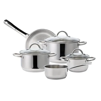 Imagen de Echtwerk Juego de 8 cacerolas acero inoxidable Con tapa cristal 3 Para todas las cocinas Edición plateada