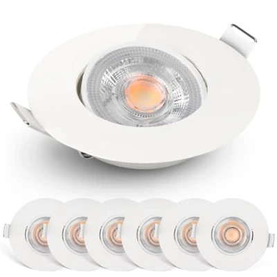 Imagen de EMOS focos LED Interior regulable 4,9W, 480lm Ojos de Buey para Techo blanca cálida 2700k Juego 6 uso interior, ultraplanos redondos 50 pivotante, color blanco
