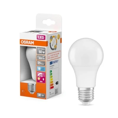 Imagen de OSRAM Lámpara LED Star A60 sensor de movimiento 8,8 W 840, 4000 K blanco frío, E27, 806 lm, alcance 3 m, luz diurna