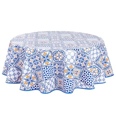 Imagen de Home Direct Mantel de hule redondo PVC, fácil limpiar, 140 cm, color azul