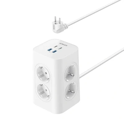 Imagen de Anker Regleta de enchufes con protector contra subidas tensión 12 en 1 interruptor (13 A, 2990 W),carga rápida USB C 20 W, 8 tomas CA,4 puertos USB,cable 2 m para el trabajo y hogar
