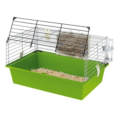 Imagen de Ferplast Jaula para Conejillos de Indias CAVIE 60, Sistema Cierre Seguridad, Accesorios incluidos, Estructura Alambre Pintado Gris y cubeta plástico, 58 x 38 h 31,5 cm
