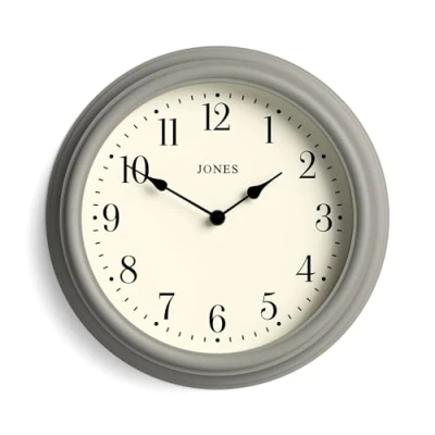 Imagen de JONES CLOCKS®, The Venetian, Reloj de Pared Cuarzo en diseño clásico Mate y Esfera Color Crema Cocina, Sala Estar/Comedor u Oficina. (Numerales arábigos, Elegante Gris)