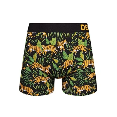Imagen de Dedoles Calzoncillos Hombre y Chico Ropa Interior Algodón Boxer Muchos diseños Divertidos Dinosaurios Hockey Patos, Color: Negro, diseño: Tigre de la Jungla (bóxers Ajustados), tamaño: XL