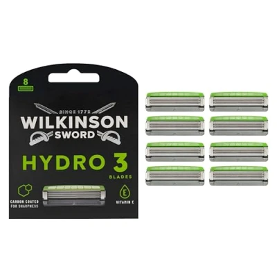 Imagen de Wilkinson Sword Hydro 3 Skin Protection 8 Recambios de Hojas con Banda Lubricante Enriquecida Aloe Vera, compatible para Cualquier Maquinilla