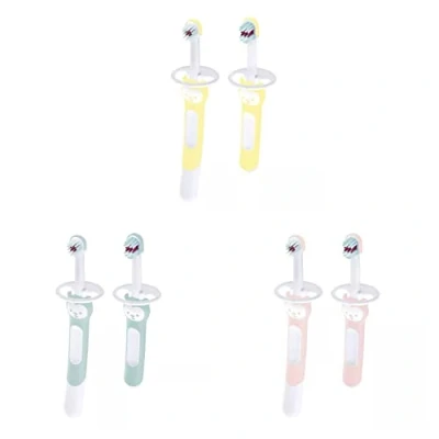 Imagen de MAM Kit de cepillos dientes 1 cepillo aprendizaje + bebé para aprender el cepillado en 2 pasos Con escudo protección a partir 5 meses