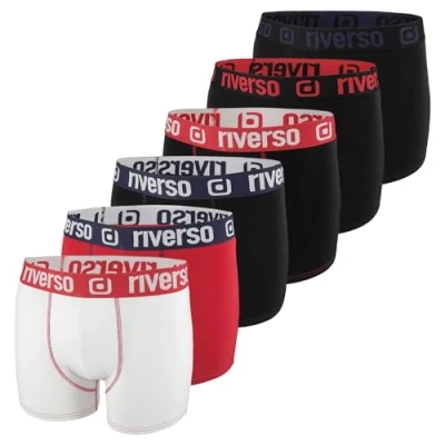 Imagen de riverso RIVOle Calzoncillos tipo bóxer para hombre, paquete de 6 unidades, estilo retro, elásticos, color negro, gris, azul, blanco, verde, rojo, naranja, amarillo, S, M, L, XL, XXL, 3XL, 4XL, 5XL,