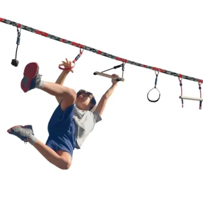 Imagen de Slackers Ninja Line Starter Set 2021, Pista Colgante de 11 Metros, Juego Completo Piezas, se Puede Usar como Slackline, Incluye 7 Obstáculos, Entrena un Ninja, 980024