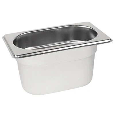 Imagen de Recipiente de acero inoxidable Vogue, modelo Gastronorm 1/9, para uso alimenticio, 0,8 l/100 mm profundidad
