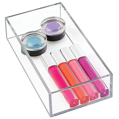 Imagen de iDesign organizador de maquillaje y cosméticos, cajones pequeño plástico libre BPA, caja apilable para baño, cocina oficina, transparente