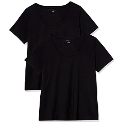 Imagen de Amazon Essentials Camiseta de Manga Corta con Cuello Redondo y Corte Clásico (Disponible en Tallas Grandes) Mujer, Pack 2, Negro, XS