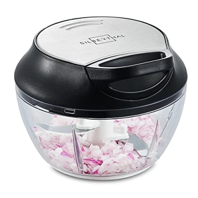 Imagen de SILBERTHAL Picadora Manual Con cuerda 500ml Trituradora de Verduras 3 cuchillas afiladas Acero Inoxidable y plástico