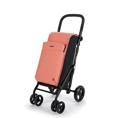 Imagen de Carlett Carro de la Compra, Carrito Plegable para Supermercado, con 4 Ruedas Resistentes a Lluvia y una Gran Capacidad 25kg, Bolsa Principal 50L, Térmica 10L Modelo Urban Quad, Color Salmón