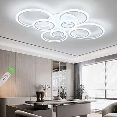 Imagen de EFPD Moderna lámpara de techo LED regulable con mando a distancia 8 anillos 108W 8640LM, gran para salón, dormitorio, oficina, blanco, 3000 6500K
