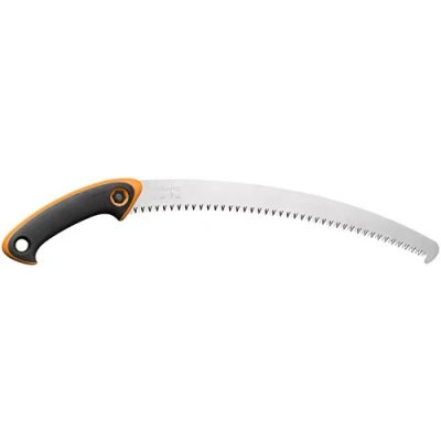 Imagen de Fiskars sierra de poda profesional SW 330, Estuche almacenamiento y transporte incluido, Dientes gruesos, Hoja curvada acero calidad, Negro/Naranja, 1020199