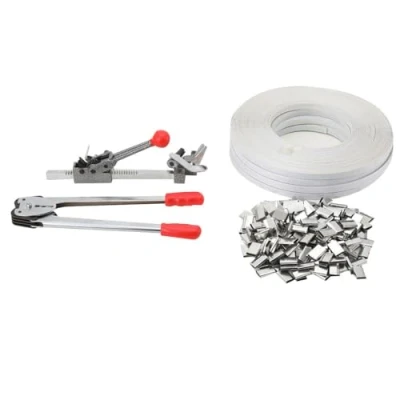 Imagen de ECUTEE Juego de flejes manuales, herramienta sellado, tensión, 38 m, cinta flejado PET, sello metal para y embalaje, kit