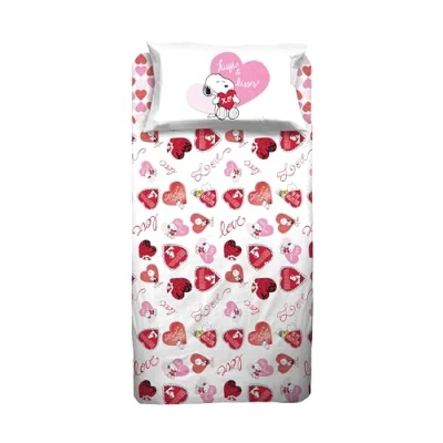 Imagen de hermet Peanuts Juego de sábanas para Cama Individual, sábana encimera, Bajera, Funda Almohada, Corazones, 100% algodón, Producto Oficial