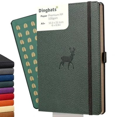 Imagen de Dingbats Wildlife Cuaderno Mediano Rayado, Ciervo Verde, A5 De Tapa Dura Cuero Pu Papel Perforado, Crema, A Prueba Tinta 100gsm