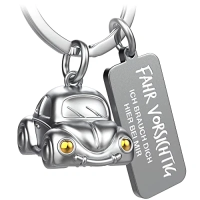 Imagen de FABACH Llavero de coche con grabado Ángel la Guardia para Automovistas, regalo suerte, conducción cuidadosa, Conducir cuidadosamente, dorado, 1 unidad