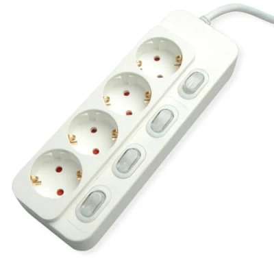 Imagen de VALUE Regleta de enchufes 4 Tomas con interruptores Individuales, Blanca, 1,5 m