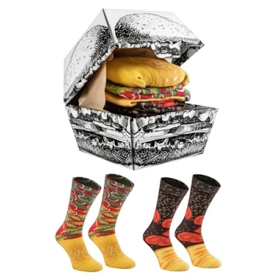 Imagen de Rainbow Socks Hombre Mujer Divertidos Calcetines de Hamburguesa 2 Pares Talla UE 36 40