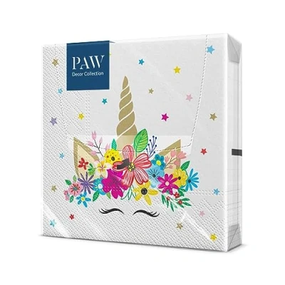 Imagen de PAW Servilletas Papel 3 Capas (33 x 33 cm) I 20 Unidades con Diseño de Cumpleaños Niña y Niño Decoradas para Cumpleaños, Fiesta Color: Unicorn Party