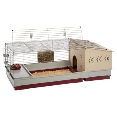 Imagen de Ferplast Jaula Conejos KROLIK 140 PLUS Espaciosa Casa de Madera Extraíble, Clips Seguridad Fácil Mantenimiento, Accesorios Incluidos Eco Sostenible 142 x 60 h 50 cm